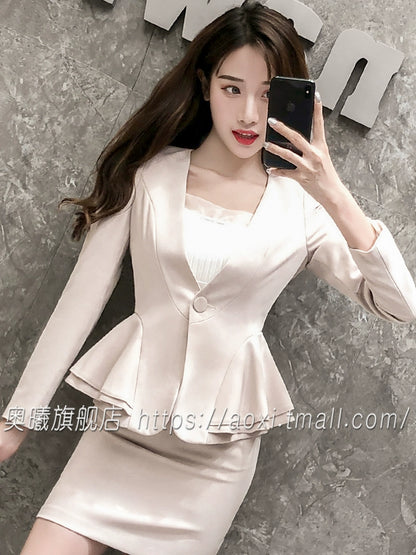 Korean Style Short Autumn Lotus Leaf Slim-Fit Suit