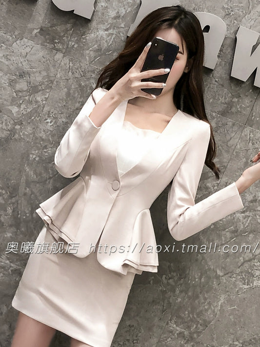 Korean Style Short Autumn Lotus Leaf Slim-Fit Suit