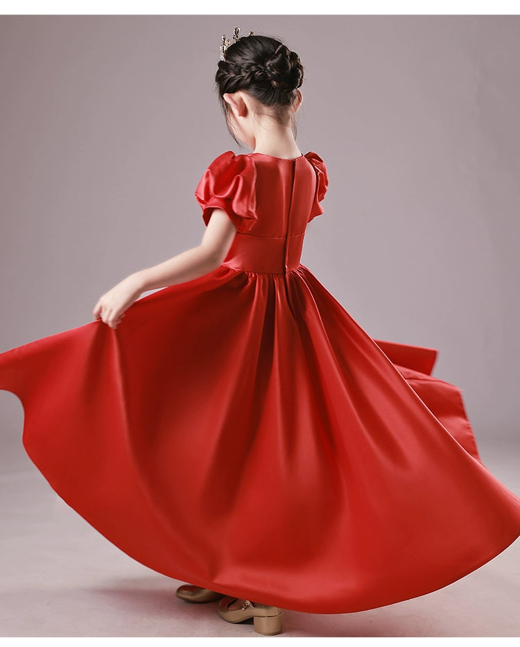 Accessible Luxury Classy Niche Style Girls' Red Host Formal Dress Flower Girl Birthday Princess Dress Piano Performance Costume