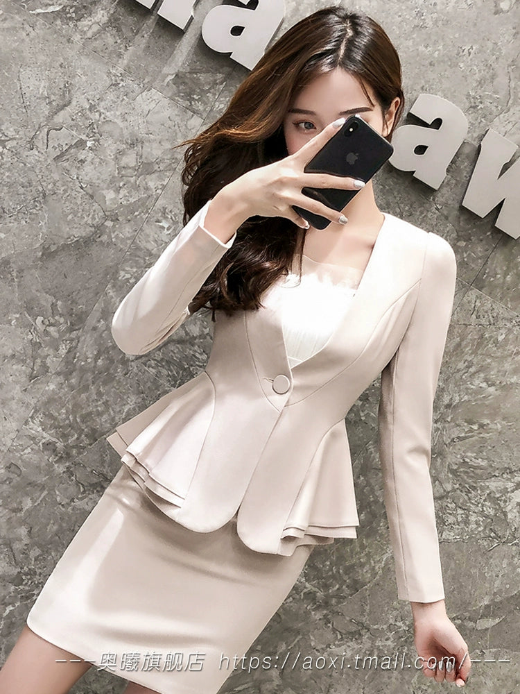 Korean Style Short Autumn Lotus Leaf Slim-Fit Suit