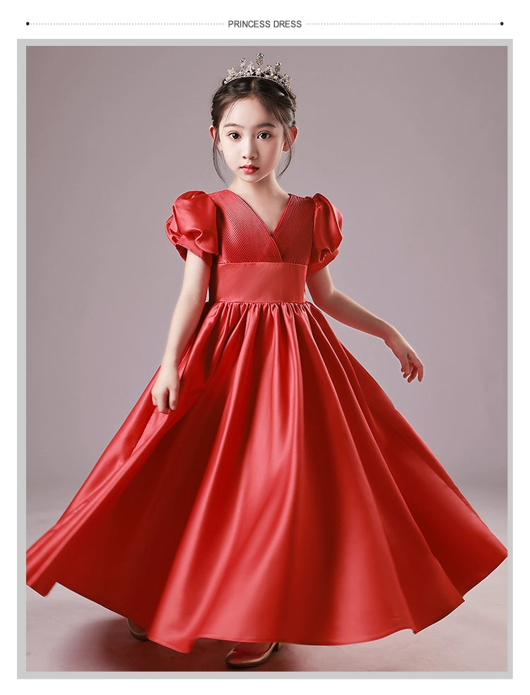 Accessible Luxury Classy Niche Style Girls' Red Host Formal Dress Flower Girl Birthday Princess Dress Piano Performance Costume