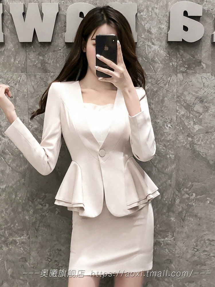 Korean Style Short Autumn Lotus Leaf Slim-Fit Suit