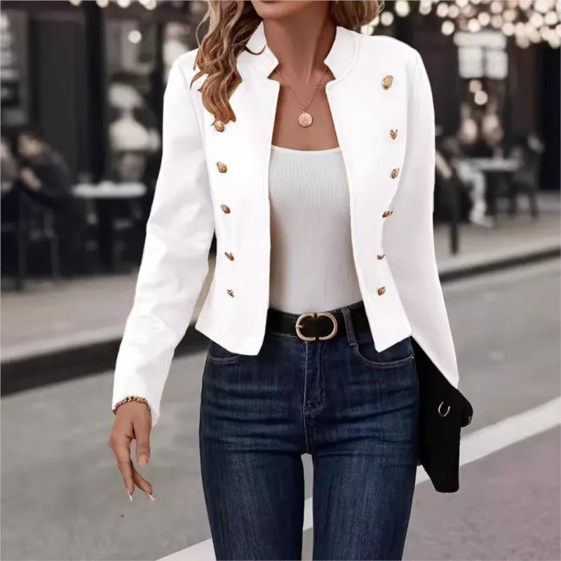 2024 popular suit autumn and winter solid color thin fashion versatile double-breasted temperament small suit jacket women