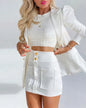 Classics Versatile Unique Parts Small Suit Long Sleeve Solid Color Top and Mini Skirt Winter High Quality Women Two Piece