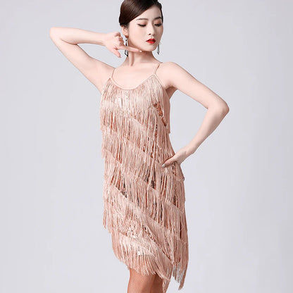 Women 1920s Vintage Great Gatsby Party Sequin Dress Sexy V-Neck Summer Cami Dress Gold Fringe Dress Vestidos Flapper Costumes