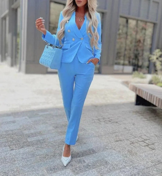 Women's Casual Suit Set 2023 Autumn New Daily Slim Button Design Top and Long Pants Elegant Fashion Set Temperament Commuting