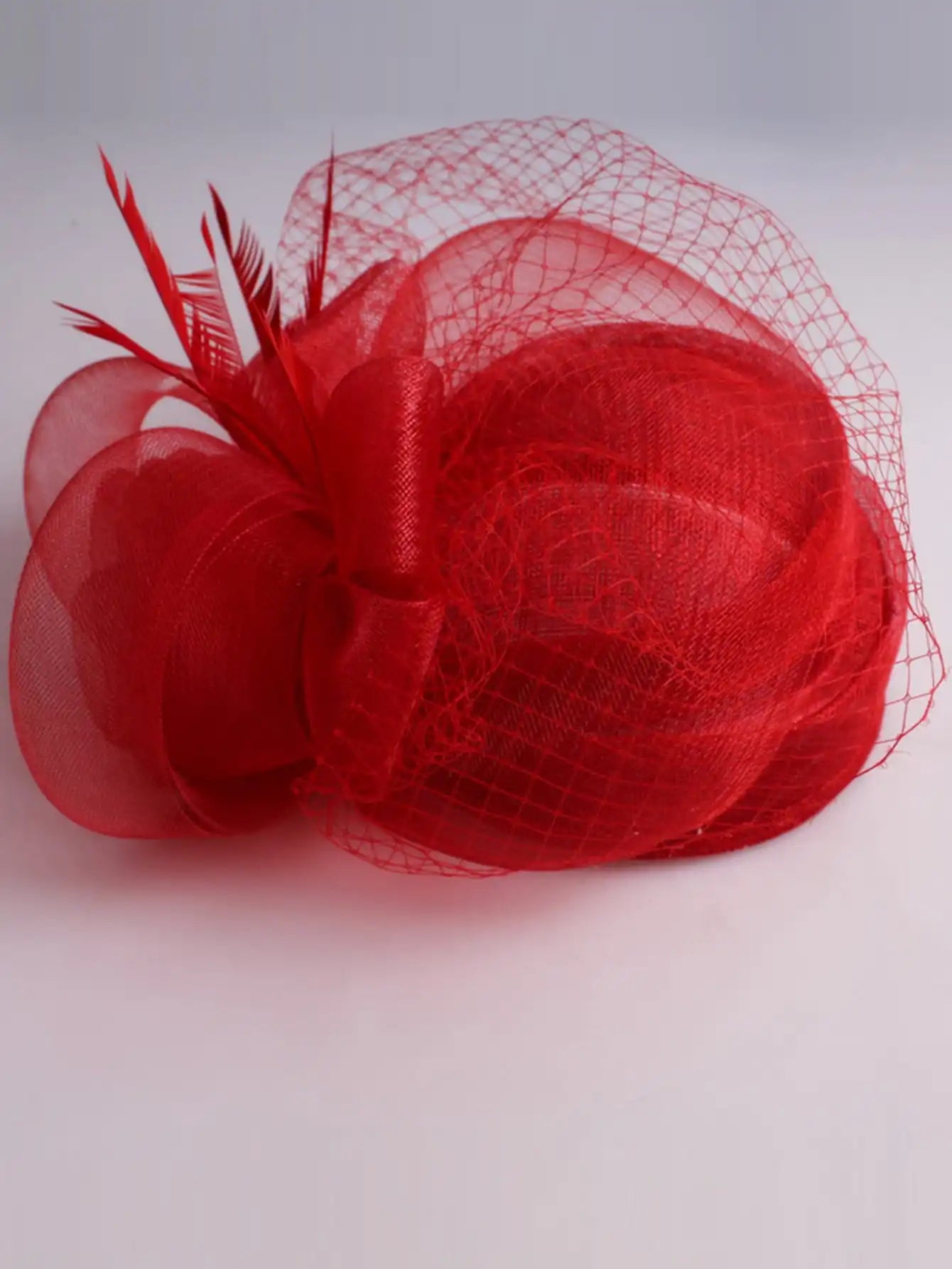 Sinamay Bridal Wedding Red Fascinators Hats For Woman Church Cocktail Tea Party Dress Elegant Derby Cap Hat With Feather Veil