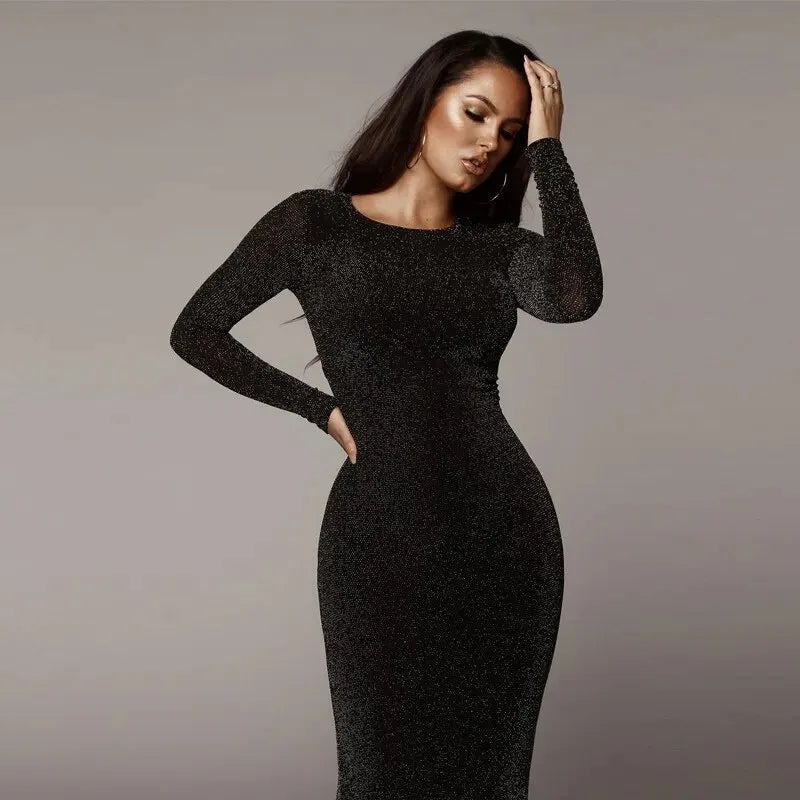 Dulzura Women 2024 Spring Autumn Long Sleeve Party Club Evening Streetwear Black Midi Dress Wholesale Items For Business