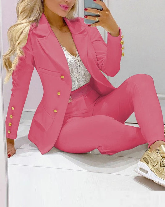 Women Two Pieces Pant Sets Formal Business Double Breasted Blazers Jacket Pants 2 Piece Set Elegant Ladies Suits Office Lady