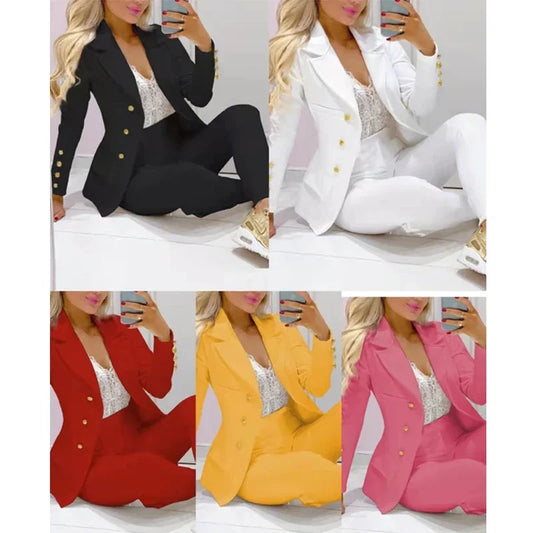 Spring/Autumn Women's Suit Sexy Single-breasted Solid Color Small Suit Casual Office Wear Elegant Short Coat 2pcs Set Large Size