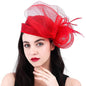 Sinamay Bridal Wedding Red Fascinators Hats For Woman Church Cocktail Tea Party Dress Elegant Derby Cap Hat With Feather Veil