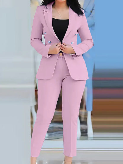 Women Two Pieces Pant Suits, Spring Autumn Loungewear Solid Fashion Matching Sets, 2023 Cardigan Top Pencil Pants Ladies Outfit