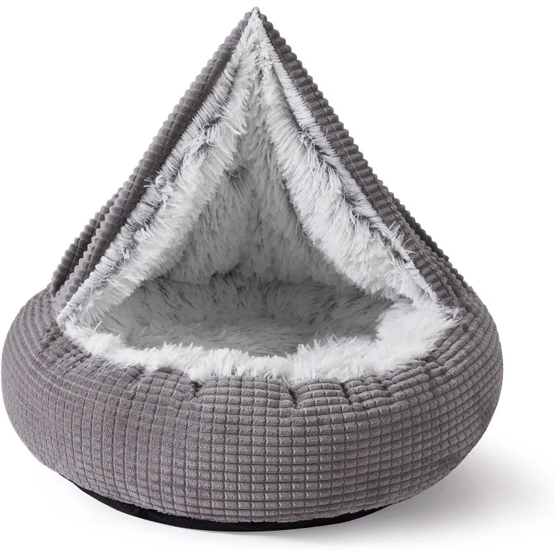 Dog Bed with Blanket Attached, Round Calming Hooded Cozy Cave Dog Beds